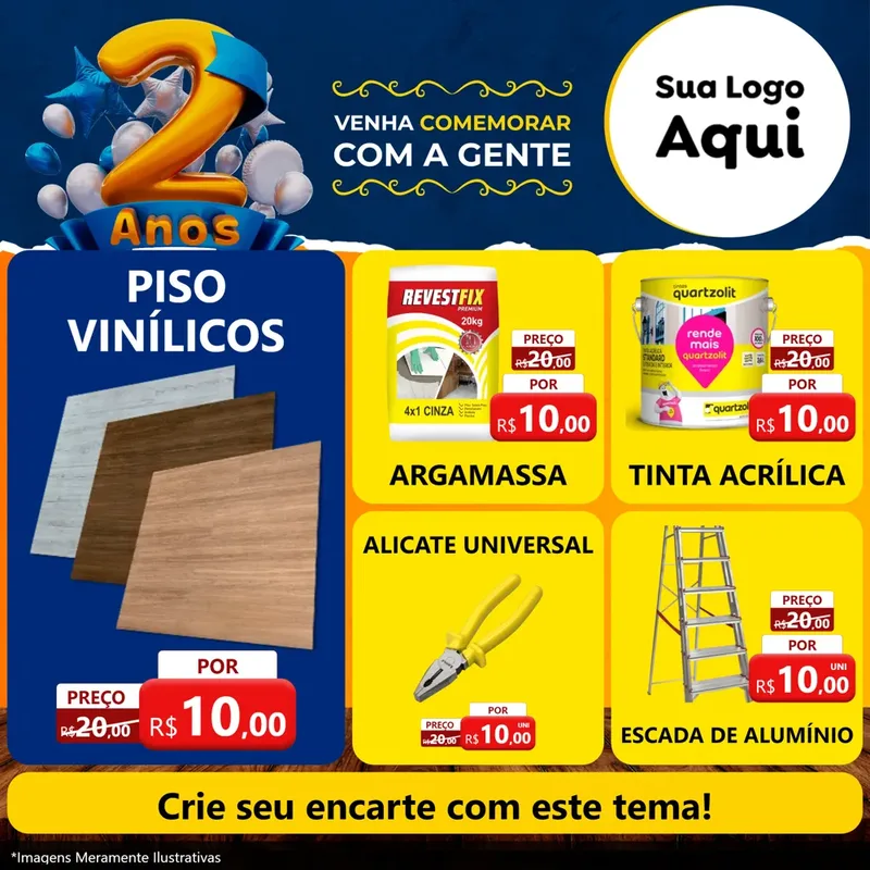 Modelo de Rede Social para Feed Facebook com o tema Aniversário de 2 anos para Material para Construção