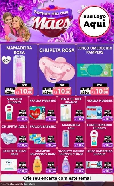 Modelo de Encarte para Encarte Grande com o tema Sorteio Dia das Mães para Bebês