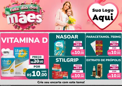 Modelo de Encarte para Encarte A4 Horizontal com o tema Feliz Dia das Mães para Farmácia