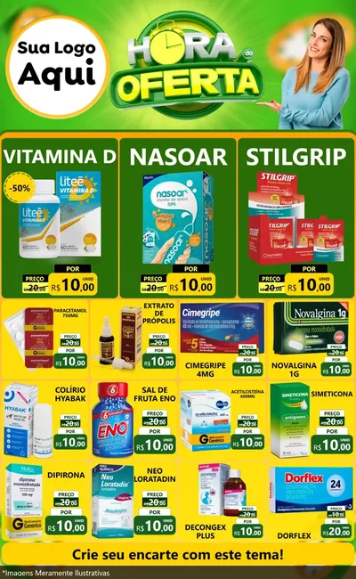 Modelo de Encarte para Encarte Grande com o tema Hora da Oferta para Farmácia