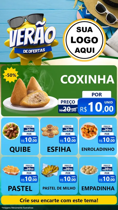 Modelo de Rede Social para Stories com o tema Verão de Ofertas para Salgadaria
