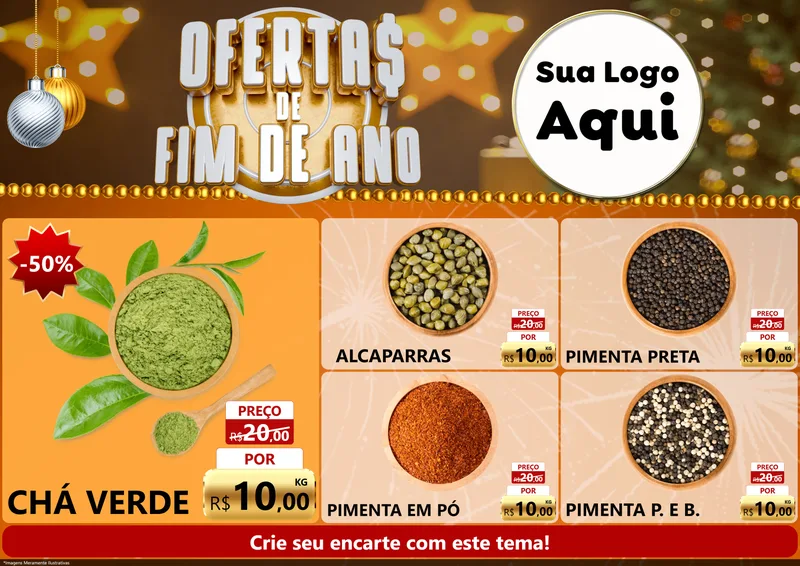 Modelo de Encarte para Encarte A4 Horizontal com o tema Ofertas de Fim de Ano para Produtos Naturais