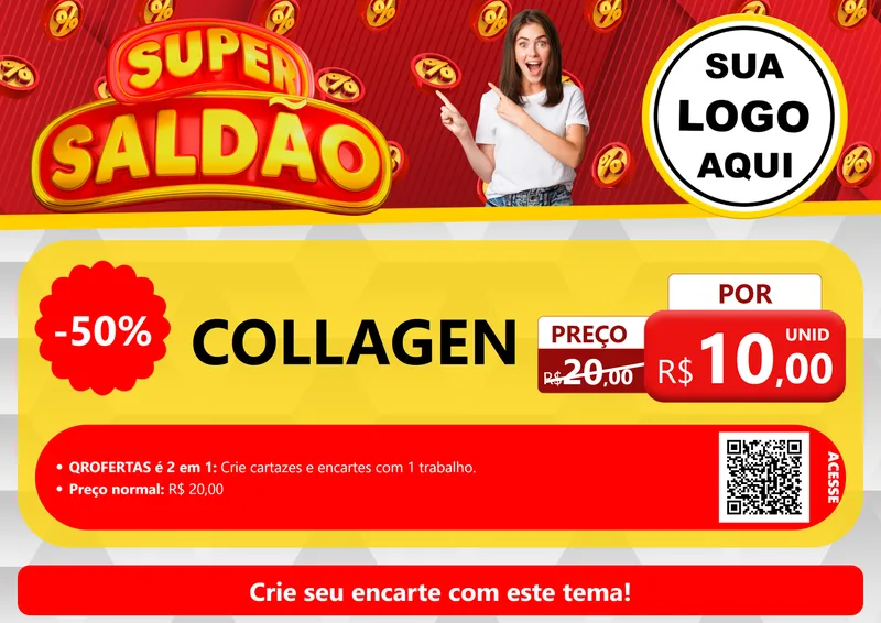 Modelo de Cartaz para Cartaz A4 Horizontal com o tema Super Saldão para Suplementos alimentares