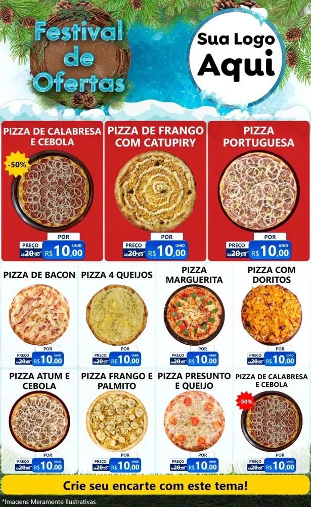 Modelo de Encarte para Encarte Grande com o tema Festival de Ofertas - Inverno para Pizzaria