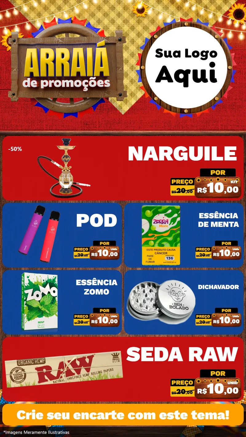 Modelo de TV para TV Vertical com o tema Arraiá de Promoções para Tabacaria