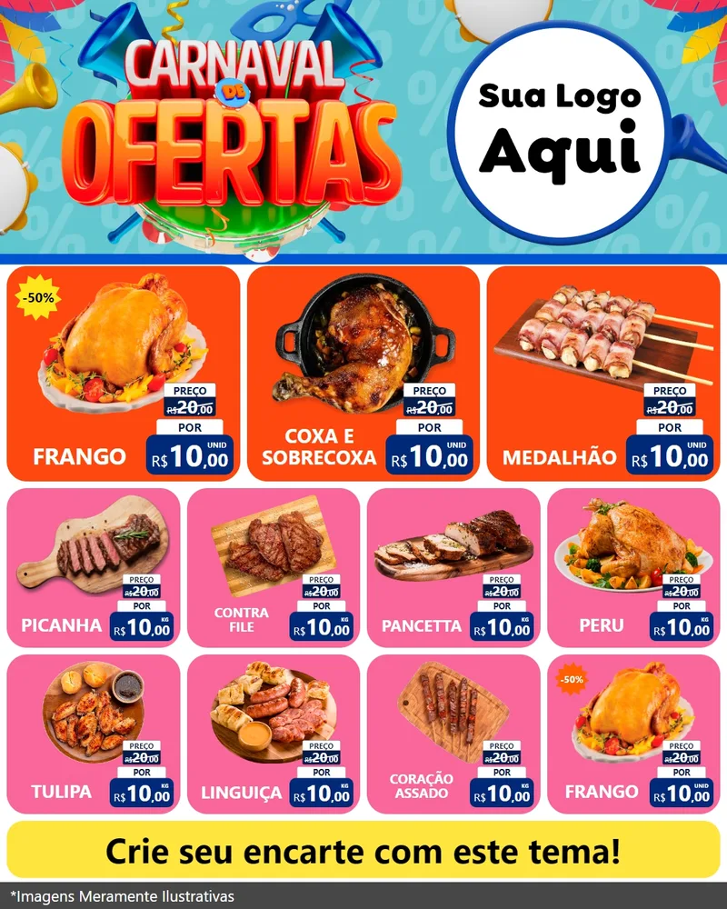 Modelo de Rede Social para Feed Instagram com o tema Carnaval de Ofertas para Assados