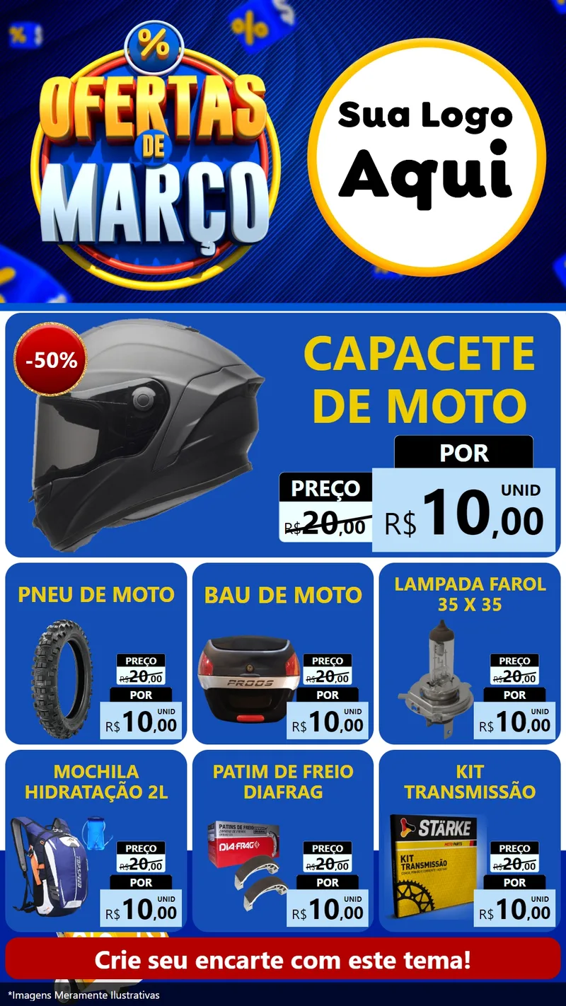 Modelo de Rede Social para Stories com o tema Ofertas de Março para Moto peças