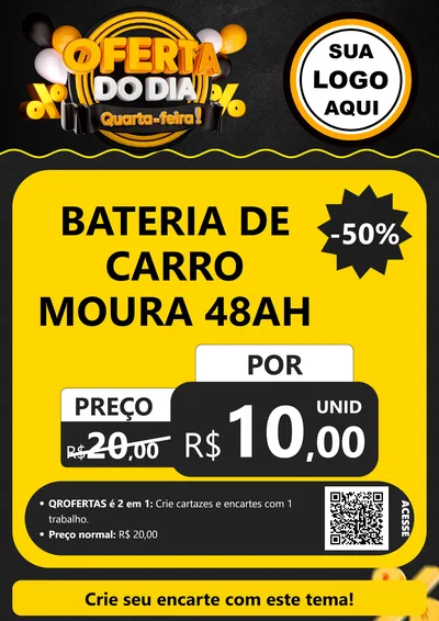 Modelo de Cartaz para Cartaz A4 Vertical com o tema Oferta do Dia - Quarta Feira! para Baterias Elétricas