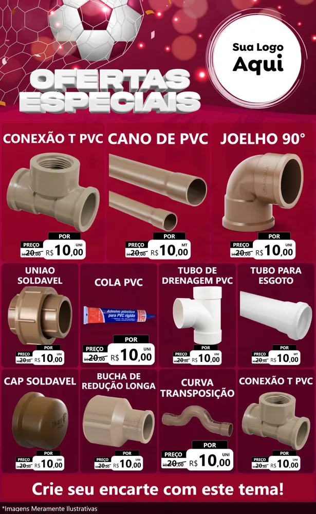 Modelo de Encarte para Encarte Grande com o tema Ofertas Especiais - Futebol para Tubos e conexões