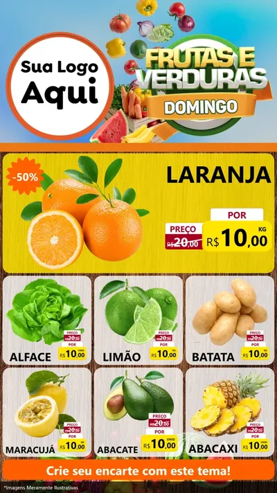 Modelo de Rede Social para Stories com o tema Frutas e Verduras Domingo para Hortifrúti