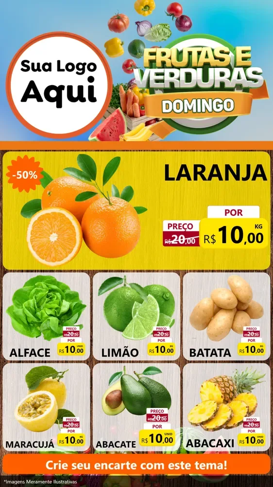 Modelo de Rede Social para Stories com o tema Frutas e Verduras Domingo para Hortifrúti