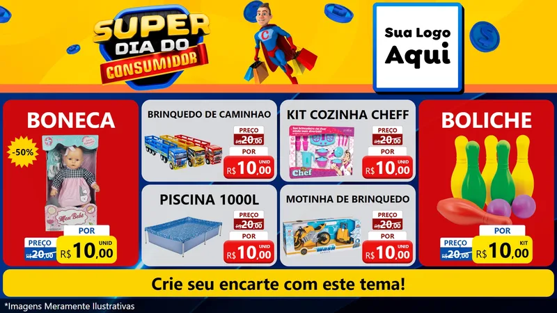 Modelo de TV para TV Horizontal com o tema Super Dia do Consumidor para Brinquedos