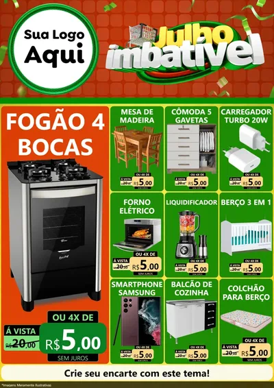 Modelo de Encarte para Encarte A4 Vertical com o tema Julho Imbatível para Móveis e Eletro