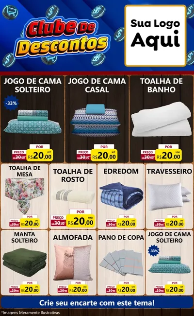 Modelo de Encarte para Encarte Grande com o tema Clube de Descontos para Cama, Mesa e Banho