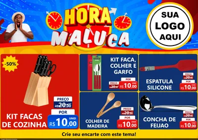 Modelo de Encarte para Encarte A4 Horizontal com o tema Hora Maluca para Utilidades Domésticas