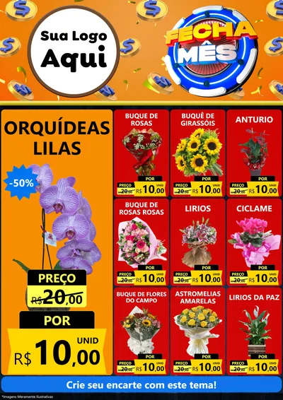 Modelo de Encarte para Encarte A4 Vertical com o tema Fecha Mês para Floricultura e jardim