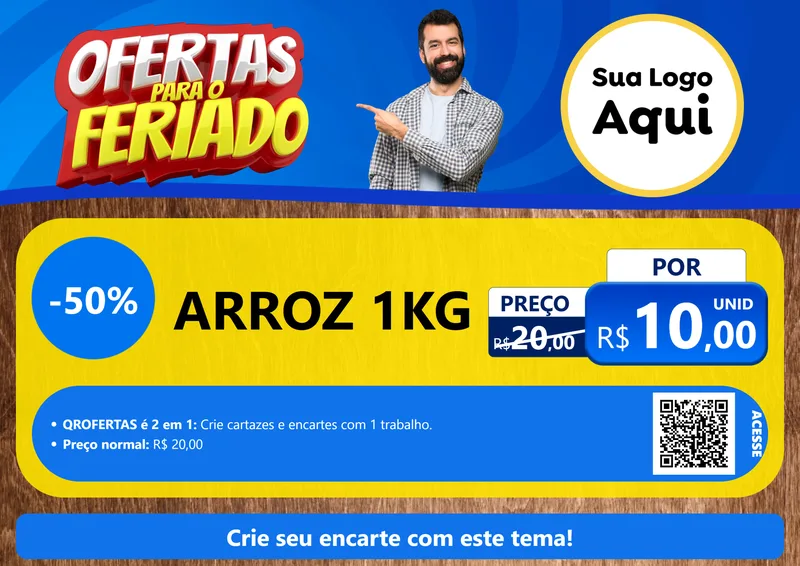 Modelo de Cartaz para Cartaz A4 Horizontal com o tema Ofertas Para O Feriado para Supermercado