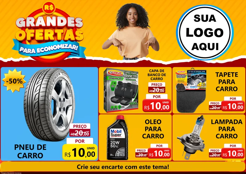 Modelo de Encarte para Encarte A4 Horizontal com o tema Grandes Ofertas Para Economizar! para Auto peças