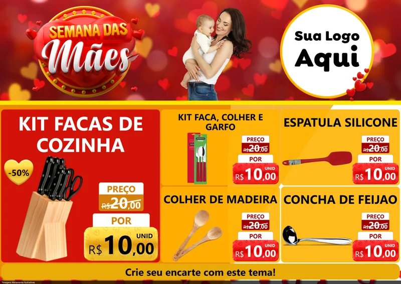 Modelo de Encarte para Encarte A4 Horizontal com o tema Semana das Mães para Utilidades Domésticas