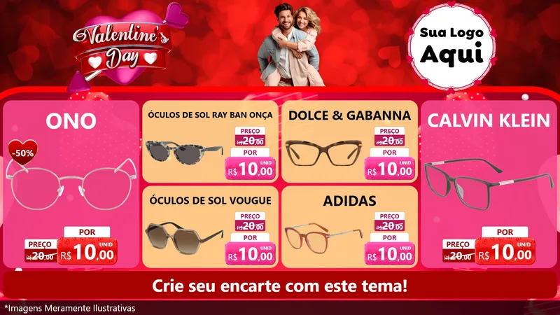 Modelo de TV para TV Horizontal com o tema Valentine's Day para Óticas