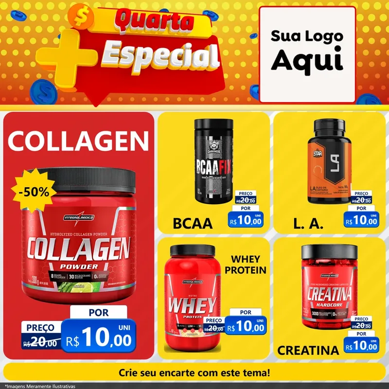 Modelo de Rede Social para Feed Facebook com o tema Quarta Mais Especial para Suplementos alimentares