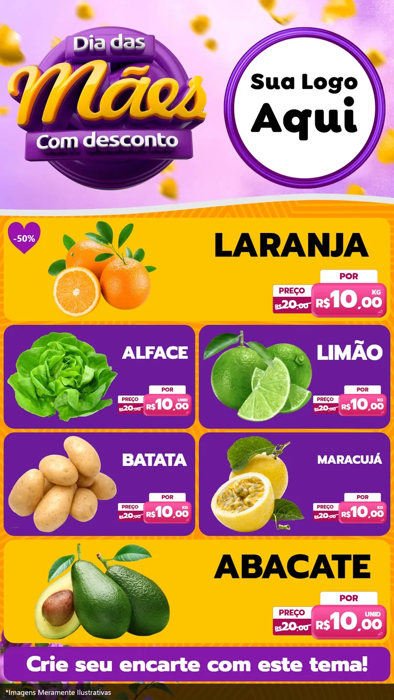 Modelo de TV para TV Vertical com o tema Dia das Mães com Desconto para Hortifrúti