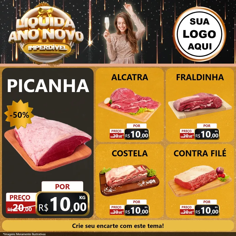 Modelo de Rede Social para Feed Facebook com o tema Liquida Ano Novo Imperdível para Açougue