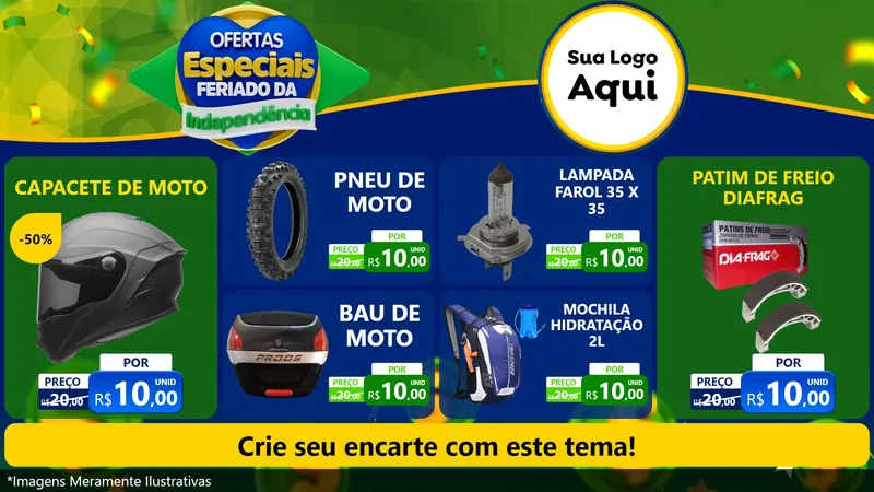 Modelo de TV para TV Horizontal com o tema Ofertas Especiais Feriado da Independência para Moto peças