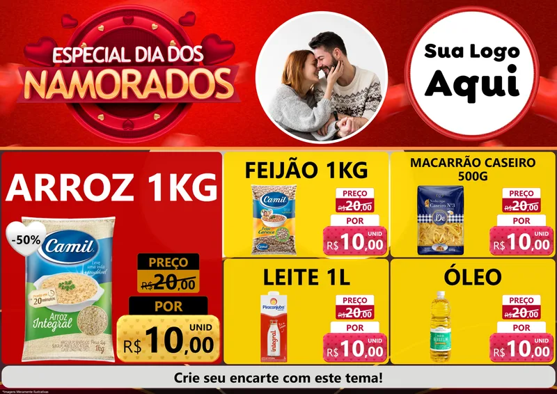Modelo de Encarte para Encarte A4 Horizontal com o tema Especial Dia Dos Namorados para Supermercado
