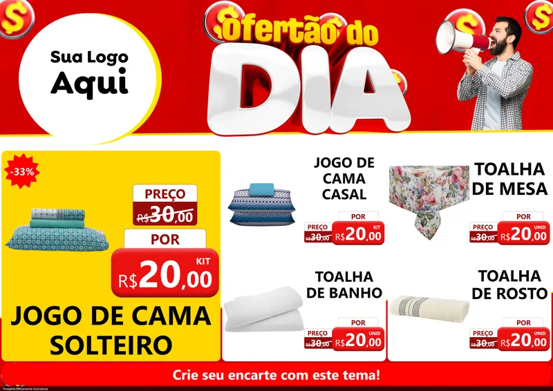 Modelo de Encarte para Encarte A4 Horizontal com o tema Ofertão do dia para Cama, Mesa e Banho