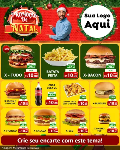 Modelo de Rede Social para Feed Instagram com o tema Promoção de Natal para Hamburgueria