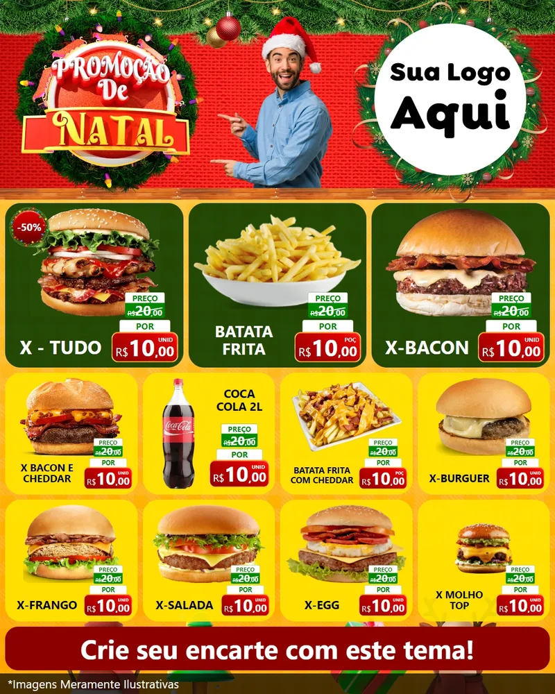 Modelo de Rede Social para Feed Instagram com o tema Promoção de Natal para Hamburgueria