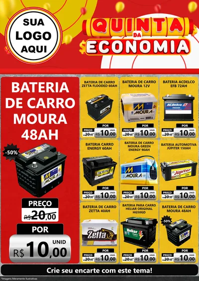 Modelo de Encarte para Encarte A4 Vertical com o tema Quinta da Economia para Baterias Elétricas