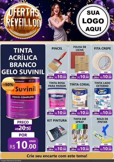 Modelo de Encarte para Encarte A4 Vertical com o tema Ofertas de Réveillon para Tintas e Ferramentas