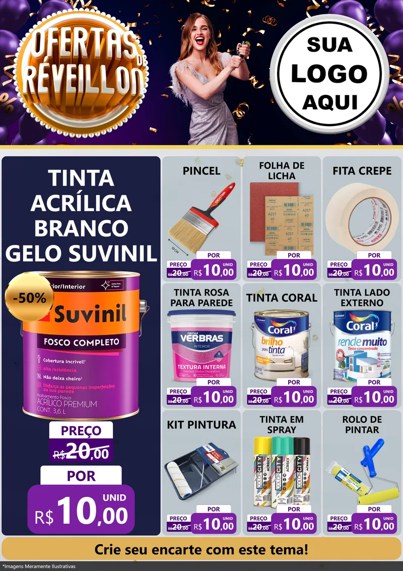 Modelo de Encarte para Encarte A4 Vertical com o tema Ofertas de Réveillon para Tintas e Ferramentas