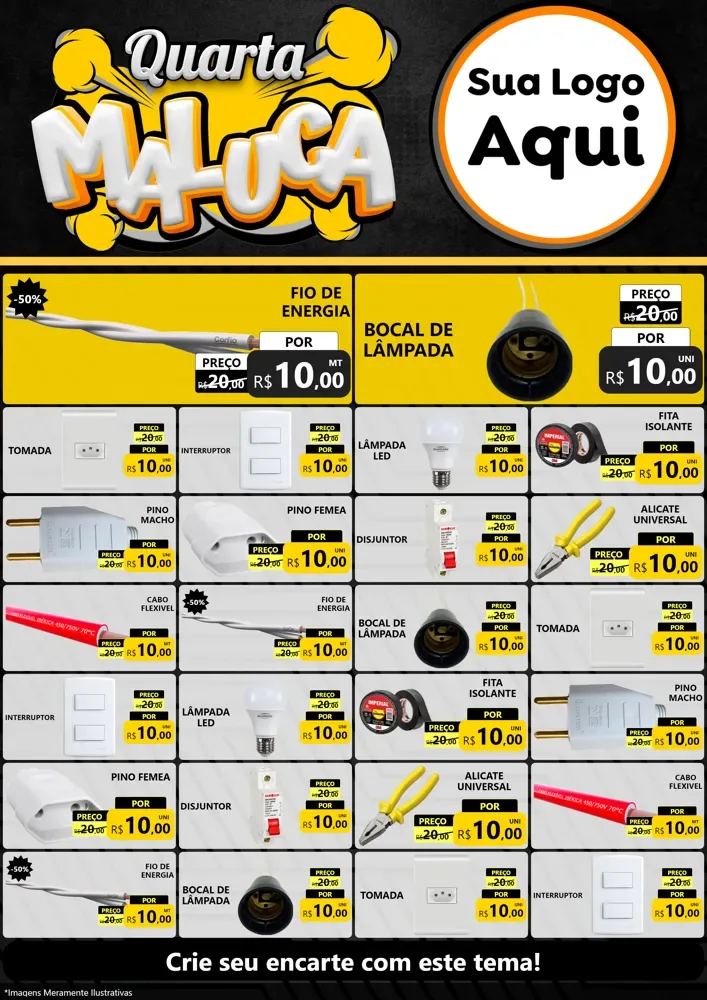 Modelo de Encarte para Encarte A4 Vertical com o tema Quarta Maluca para Materiais Elétricos