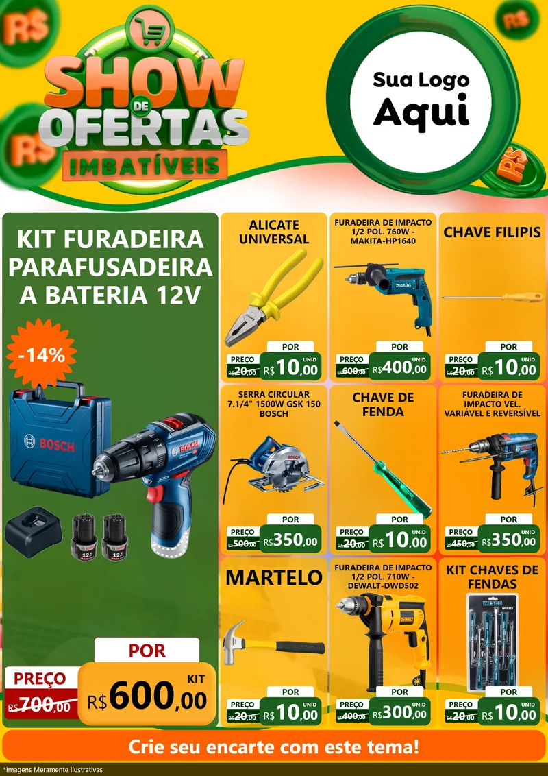 Modelo de Encarte para Encarte A4 Vertical com o tema Show de Ofertas Imbatíveis para Maquinas e Ferramentas