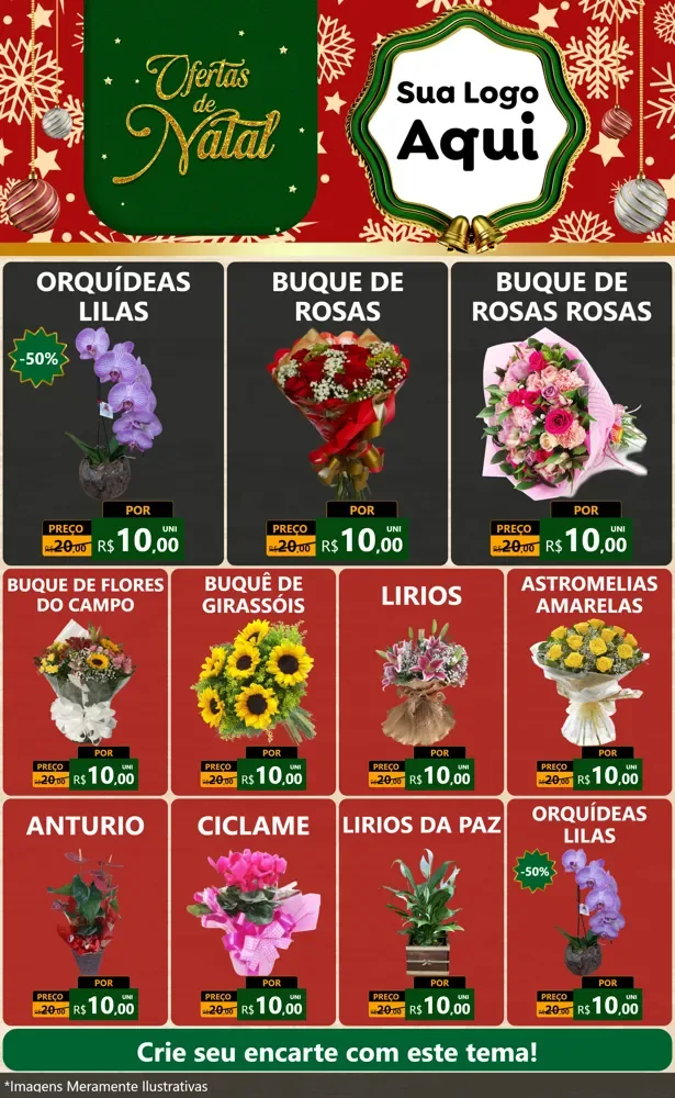 Modelo de Encarte para Encarte Grande com o tema Natal de Ofertas para Floricultura e jardim