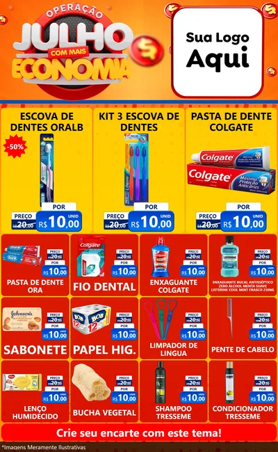 Modelo de Encarte para Encarte Grande com o tema Operação Julho Com Mais Economia para Higiene Pessoal