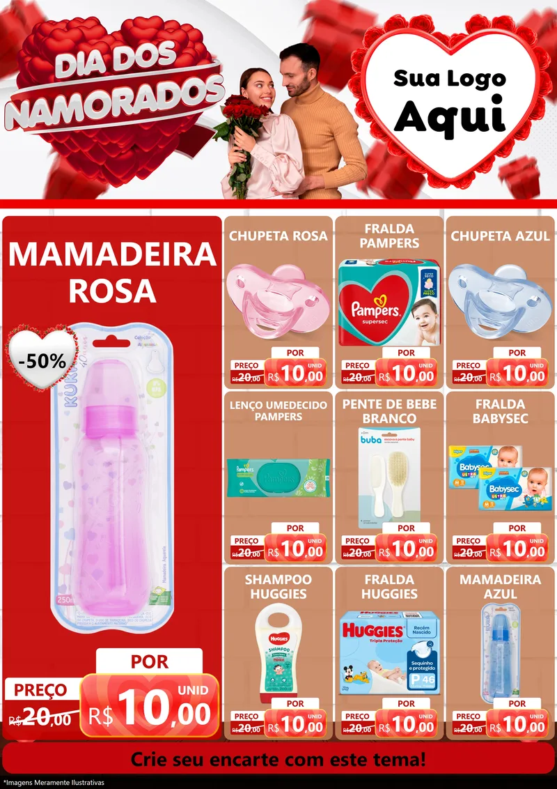 Modelo de Encarte para Encarte A4 Vertical com o tema Dia dos Namorados para Bebês