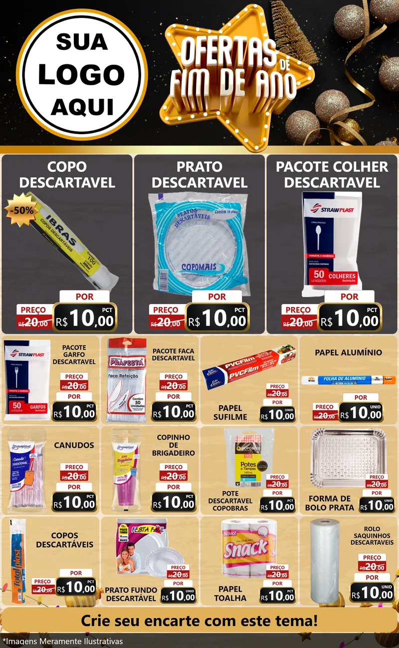 Modelo de Encarte para Encarte Grande com o tema Ofertas de Fim de Ano para Embalagens