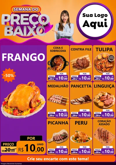 Modelo de Encarte para Encarte A4 Vertical com o tema Semana do Preço Baixo para Assados