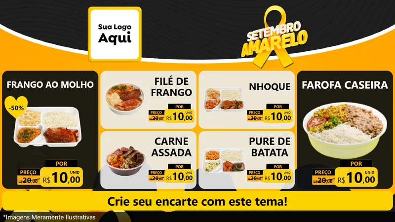Modelo de TV para TV Horizontal com o tema Setembro Amarelo para Restaurante