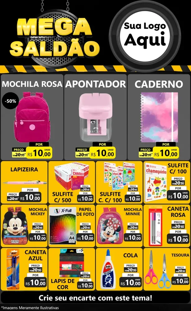 Modelo de Encarte para Encarte Grande com o tema Mega Saldão para Papelaria