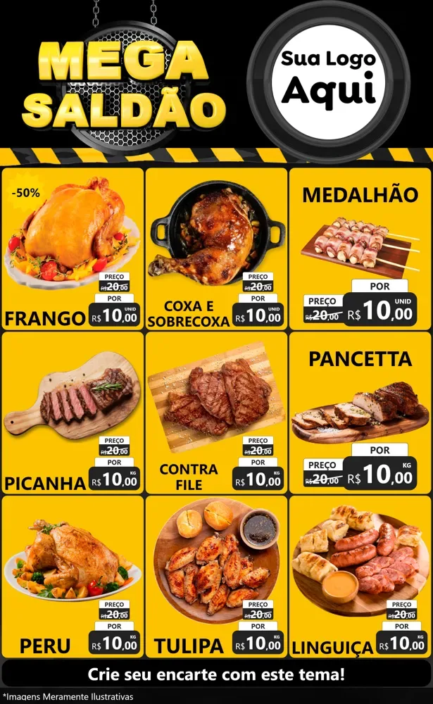 Modelo de Encarte para Encarte Grande com o tema Mega Saldão para Assados