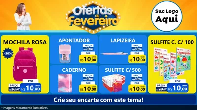 Modelo de TV para TV Horizontal com o tema Ofertas de Fevereiro para Papelaria