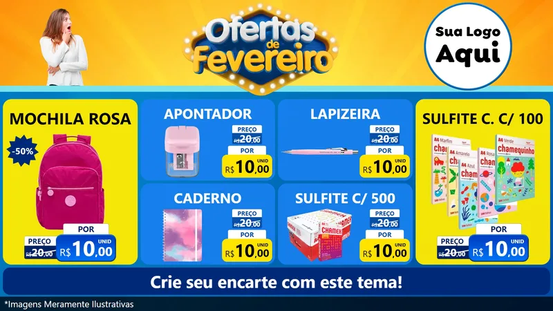 Modelo de TV para TV Horizontal com o tema Ofertas de Fevereiro para Papelaria