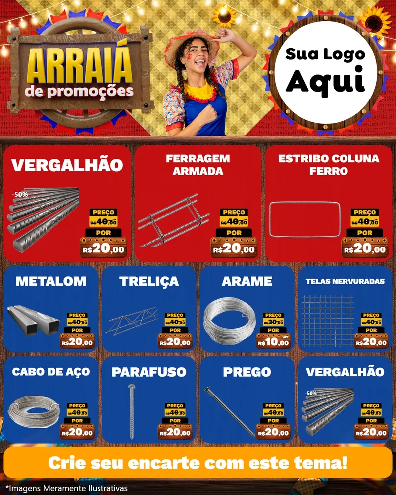 Modelo de Rede Social para Feed Instagram com o tema Arraiá de Promoções para Ferragens