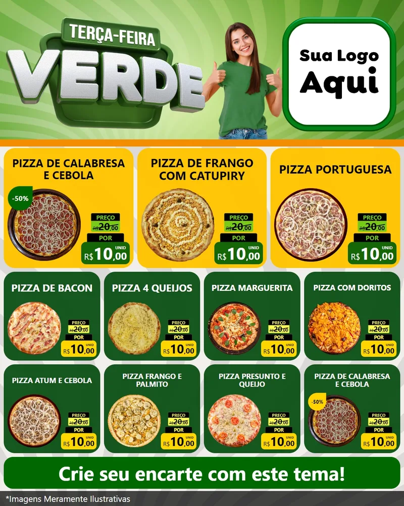 Modelo de Rede Social para Feed Instagram com o tema Terça - Feira Verde para Pizzaria