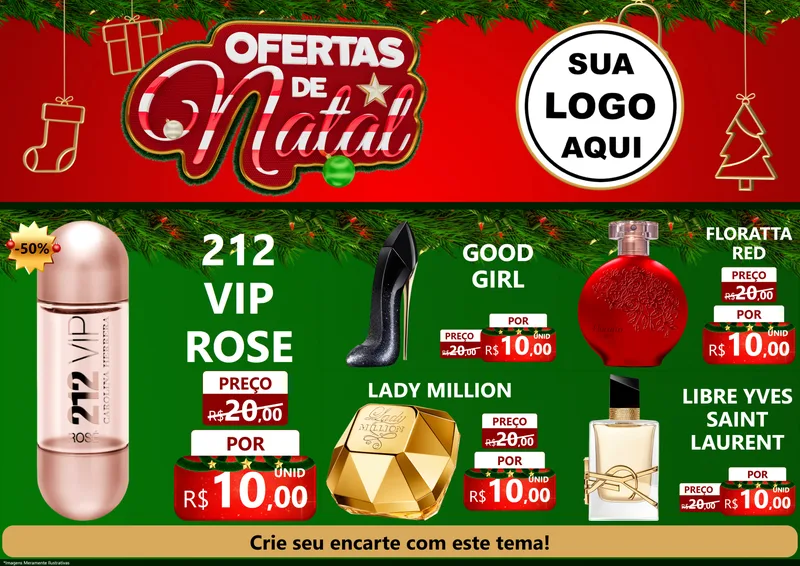 Modelo de Encarte para Encarte A4 Horizontal com o tema Ofertas de Natal para Perfumes